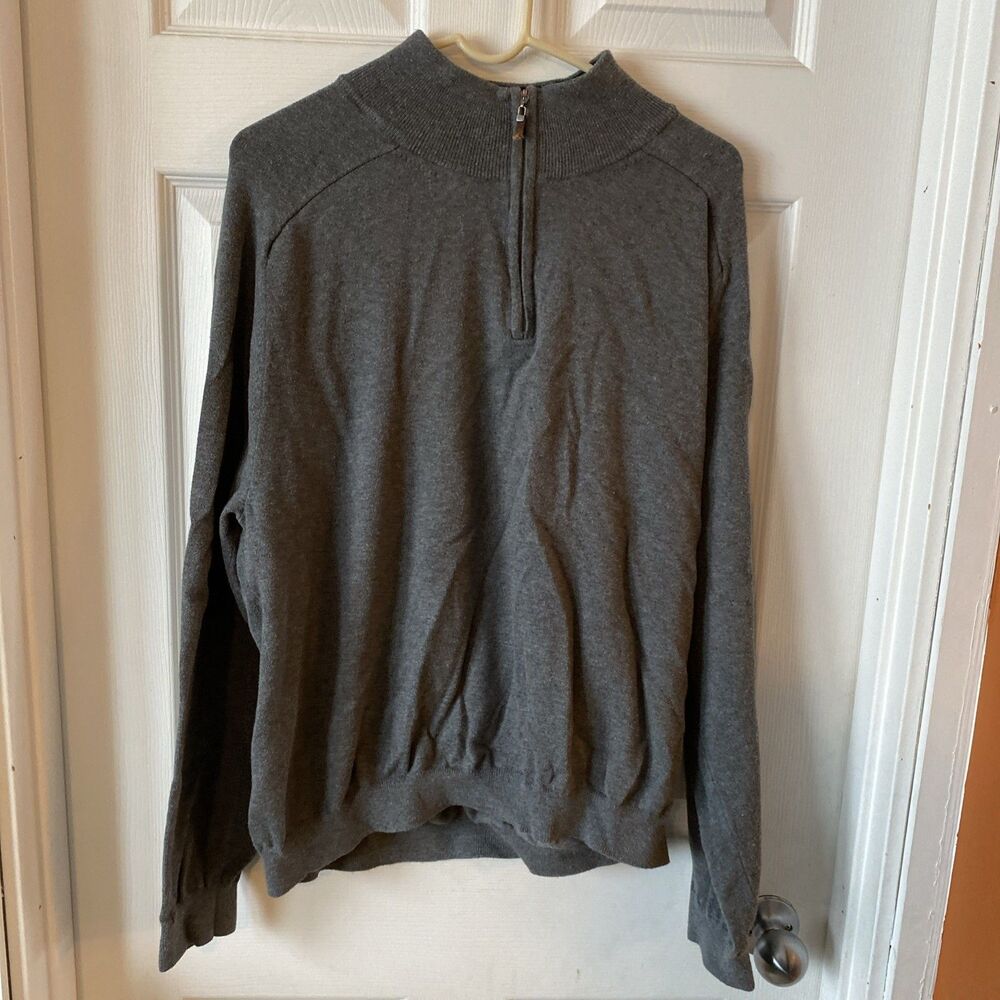 Eddie Bauer Sweater Men’s Size XL Grey 1/4 Zip High Neck Pullover - Picture 1 of 11